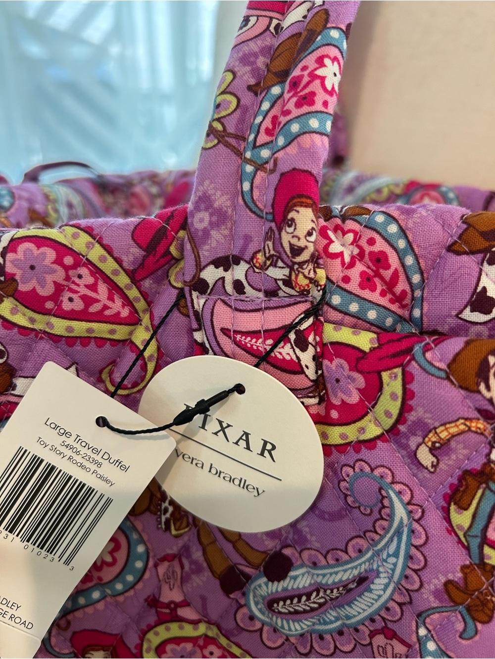 NWT Disney Pixar Toy Story Rodeo Paisley Purple Large Duffel Bag - Picture 5 of 10